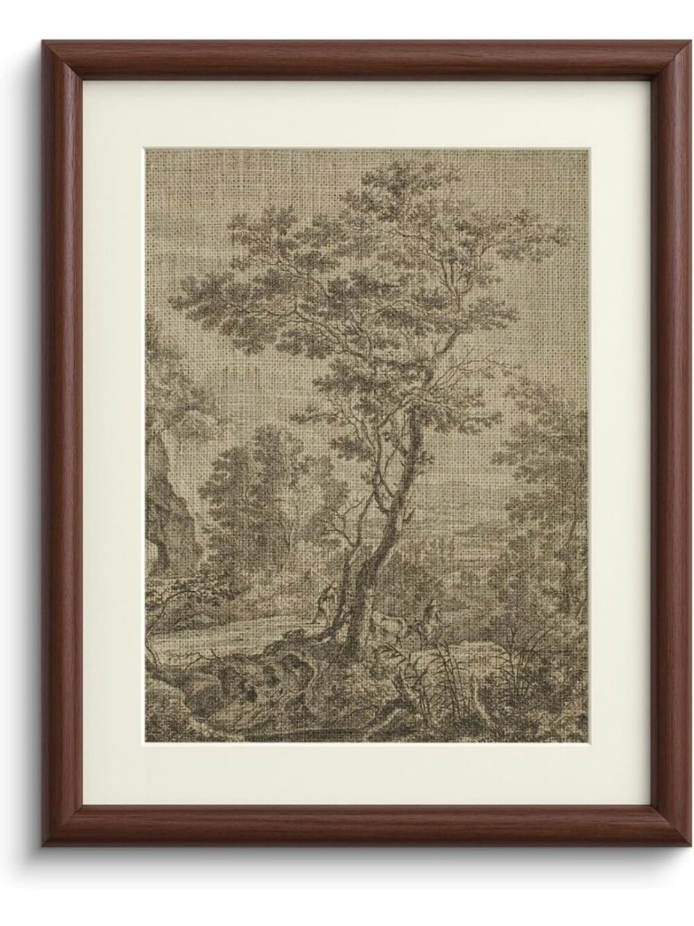 Vintage Landscape Tree Wall Art, Brown Framed Pastoral Decor, 11x14 Inch